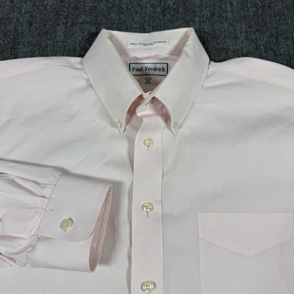 Paul Fredrick Mens 17.5 37 Pink 100% Cotton Pinpoint Dress Shirt Button Down